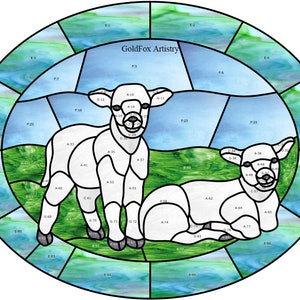 GoldFox Artistry, Two little Lambs, Stained glass pattern, PDF download