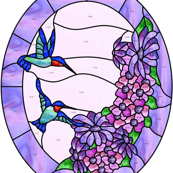 Humming Birds and flowers Stained Glass Pattern PDF download
