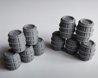 Wooden Barrels for Gaming Terrain & Scenery (28-32mm Scale) - set of 10