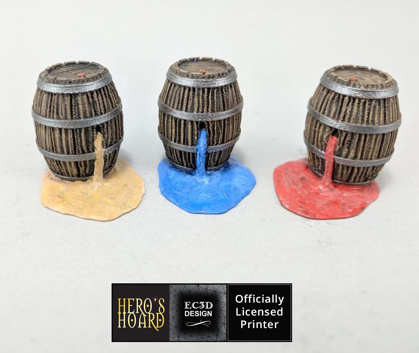 3 Leaking Barrels for Gaming Terrain & Scenery (28-32mm Scale)