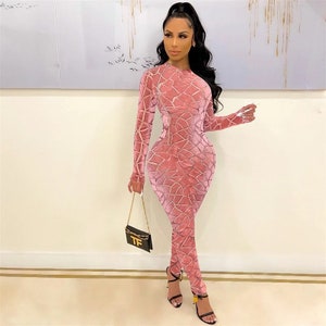 Fitted Velvet Mesh Bodycon Jumpsuit