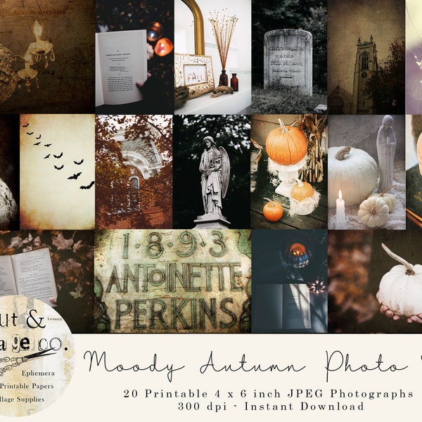 Moody Autumn Fall Photography Collage Set for Art Journals, Crafts, Mood Board, Halloween Decor | INCLUDES 20 4x6 Printable JPEG Files