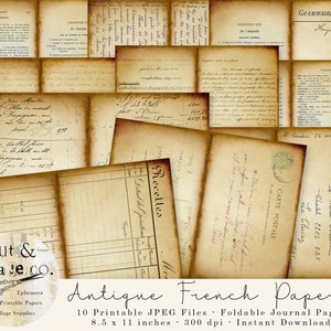 Antique French Papers, 10 Printable JPEG Journal Pages, Foldable Ephemera Designs for Junk Journals, Collage Art, Scrapbooking, Art Books