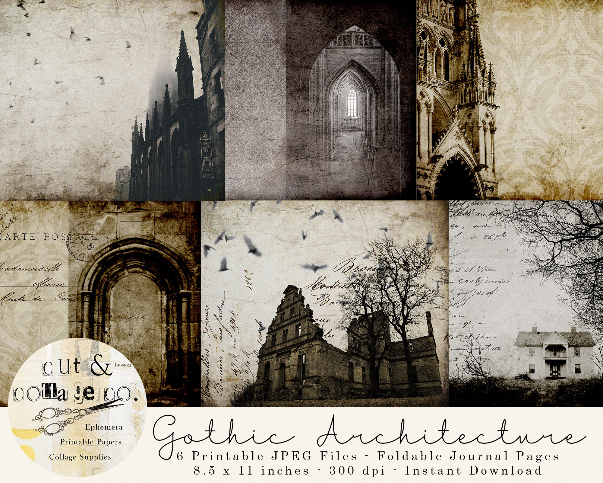 Gothic Architecture Printable Junk Journal Papers, Vintage Inspired ...