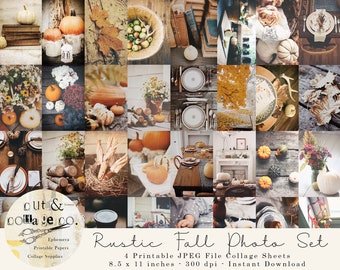 Rustic Fall Photography Collage Sheets, Autumn Farmhouse  Photos Set of 32 Images on 4 Pages for Journals, Collage Art, Crafts, Mood Board