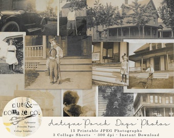 Antique 'Porch Days' Family Photo Collection for Junk Journals, Scrapbooking, Altered Art, 15 Printable Images & 3 Collage Sheets