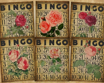 Shabby ROSES Grunge BINGO Cards, 6 Printable Images and 3 Collage Sheets for Junk Journals, Collage Art, Scrapbooking, Altered Art, Crafts