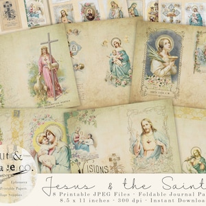 Vintage RELIGIÖSER Jesus und die Heiligen druckbare Junk Journal Kit, Ostern Collage Kunst Vintage religiöse Karten Antiqued Papiere für Journaling