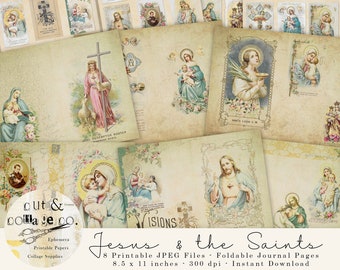 Vintage RELIGIOUS Jesus & the Saints Printable Junk Journal Kit, Easter Collage Art Vintage Religious Cards Antiqued Papers for Journaling