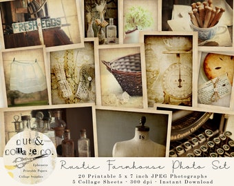 Rustic FARMHOUSE Photo Collection for Junk Journals, Vintage Photo Wall Collage, Scrapbooking, Art, Mood Board 20 Printable Rustic Images