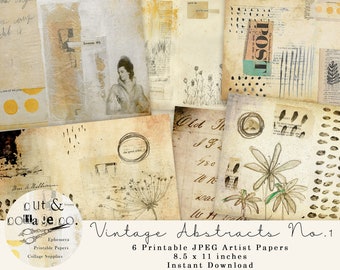 Vintage Abstract Printable Artist Journal Papers, Art Pages from Original Art for Collage, Art Books, Junk Journals, Scrapbooking, Crafts