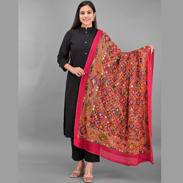 Phulkari Dupatta Mit Spiegel, Phulkari Dupatta, Phulkari Dupatta, Phulkari Stoff, Pailletten Dupatta, Bestickter Dupatta, Baumwoll Dupatta