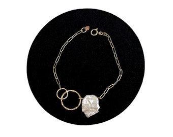 Keshi Pearl Bracelet | love Circle Chain Bracelet | Gift for Her
