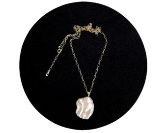 Extra Large Keshi Pearl Pendant Necklace | Long Chain to 22''