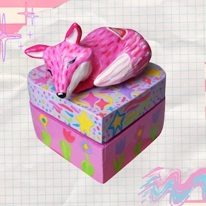 Fox jewellery box, Fox trinket, clay Fox, Fox storage, fantasy, whimsical, decoration, clay sculpture, fox sculpture, clay fox