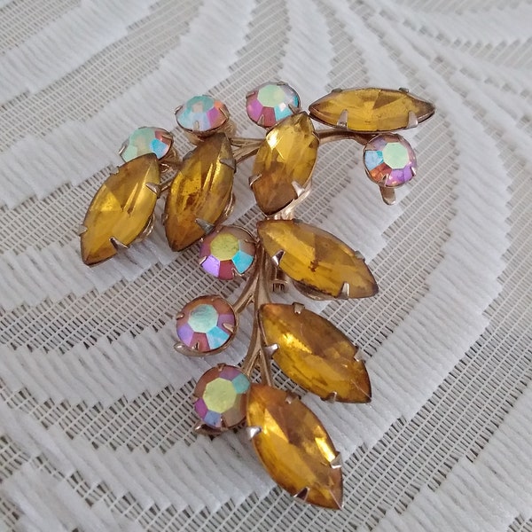 Vintage Aurora Borealis Pin/Brooch 1950's-1960's In a Leaf Pattern