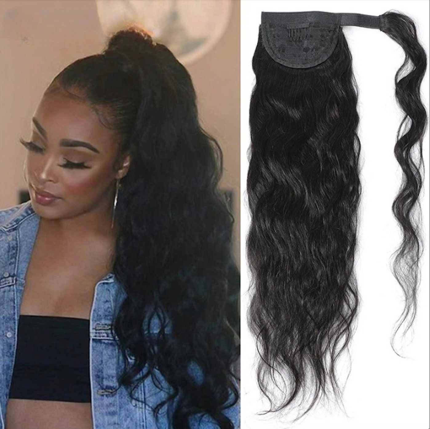 120g Brazilian Deep Wave Drawstring Clip-In Curly Curly Frontal Ponytail Extension - Human Hair