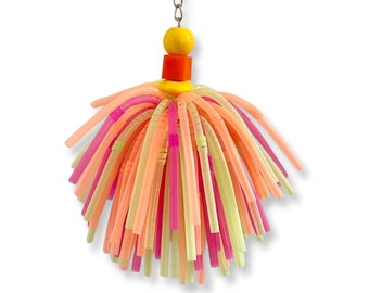 Springy Straw Bird/Parrot Toy- spiraled straws, jumbo beads, nickel plated chain, nickel pear clip. Great for all small pets!