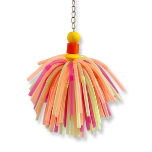 Springy Straw Bird/Parrot Toy spiraled straws, jumbo beads, nickel plated chain, nickel pear clip. Great for all small pets image 1