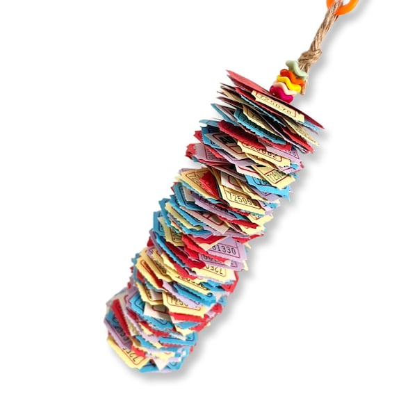 Rainbow Ticket Tower Bird/Parrot Toy- paper tickets, wavy charm beads, jute twine. Perfect for shredding! Contains 175 tickets!