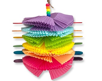 Rainbow Cupcake Tower- cupcake liners, jumbo popsicle sticks