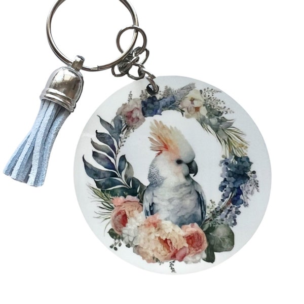 Watercolor Cockatoo Keychain- 2 inch double sided keychain. Perfect for all parrot lovers!