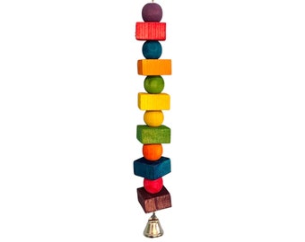 Rainbow Wooden Busy Chain- wooden blocks, wooden beads, bell, nickel plated chain