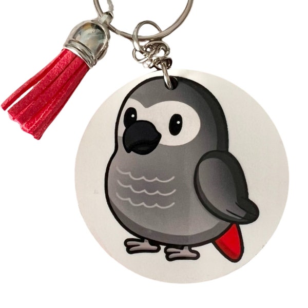 African Grey Keychain- 2 inch African grey keychain. Great for gifts!