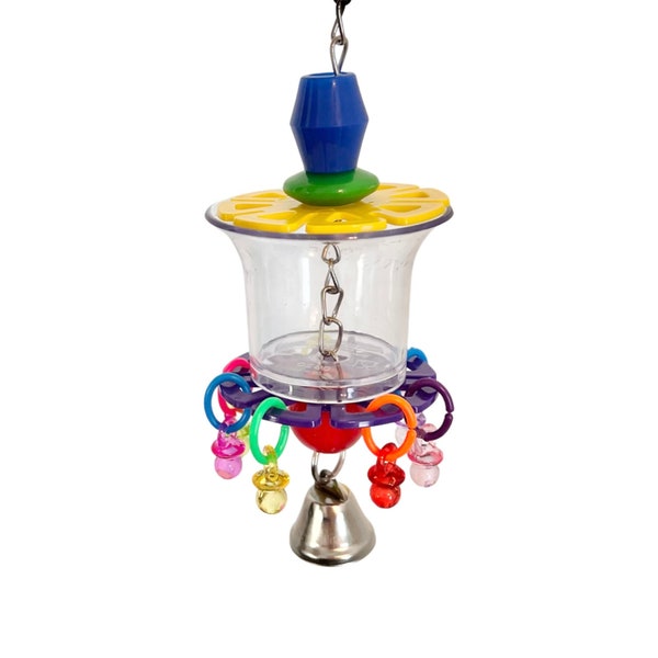 Foraging Cup Bird/Parrot Toy- large gear wheels, bell, jumbo beads, pacifiers, foraging cup. Great for treats!