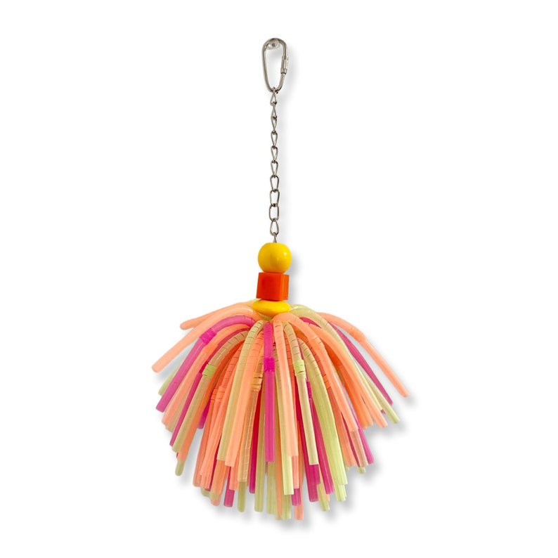 Springy Straw Bird/Parrot Toy spiraled straws, jumbo beads, nickel plated chain, nickel pear clip. Great for all small pets image 1