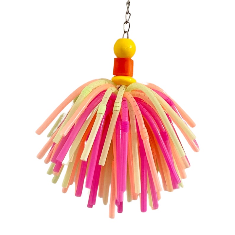 Springy Straw Bird/Parrot Toy spiraled straws, jumbo beads, nickel plated chain, nickel pear clip. Great for all small pets image 2
