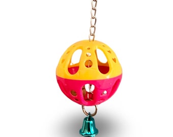 3 inch Birdie Ball Busy Chain- 3 inch birdie ball with rattle inside, nickel plated chain and a bell. Great durable toy for foraging!
