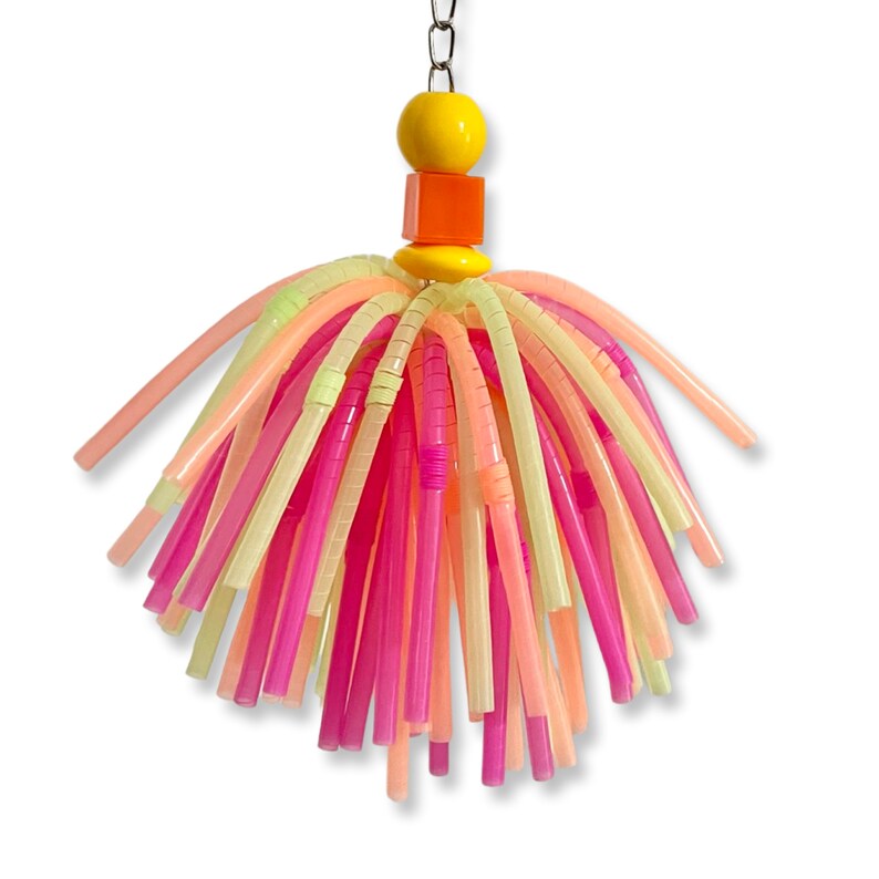 Springy Straw Bird/Parrot Toy spiraled straws, jumbo beads, nickel plated chain, nickel pear clip. Great for all small pets image 3