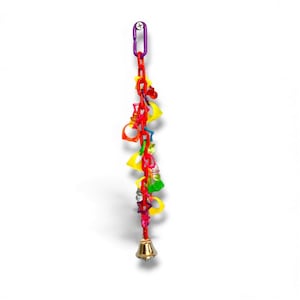 Busy Chain Bird/Parrot Toy- plastic chain, bell, chunky ring charms, pacifiers