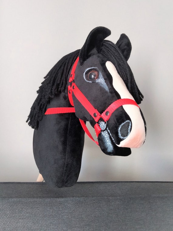 Sweety Toys Blacky - Testa di cavallo su bastone, con effetti sonori,  colore: nero con criniera bianca Premendo le orecchie si possono sentire i