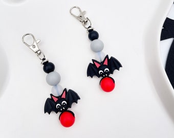 Vampire Bat Keychains | Halloween Bats Keyrings | BPA Free Silicone Beads | Red, Black, Clear, Grey