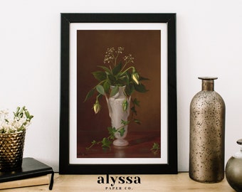 Digital Printable Vintage Art Painting of Flowers in a Vase | Dark and Moody Aesthetic Antique Prints Decor DIGITAL DOWNLOAD | BD-31