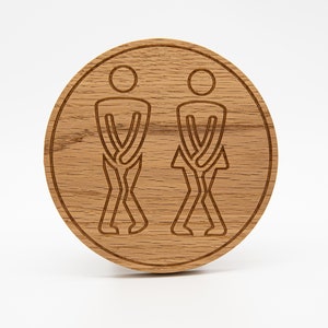 Solid Oak Funny Toilet Sign