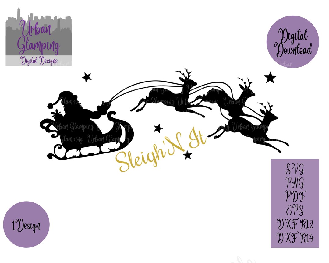 Santa Sleigh and Reindeer Silhouette Are Sleigh'n It SVG PNG Digital - Etsy