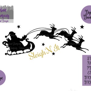 Sylwetka sań Świętego Mikołaja i renifera to Sleigh&#39;N It SVG PNG Digital