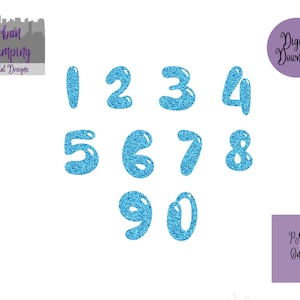 Azul claro Aqua Glitter Bubble Numbers PNG / Descarga digital