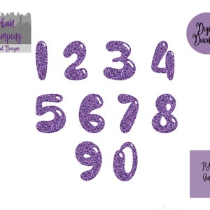 Purple Glitter Bubble Numbers PNG | Digital Download