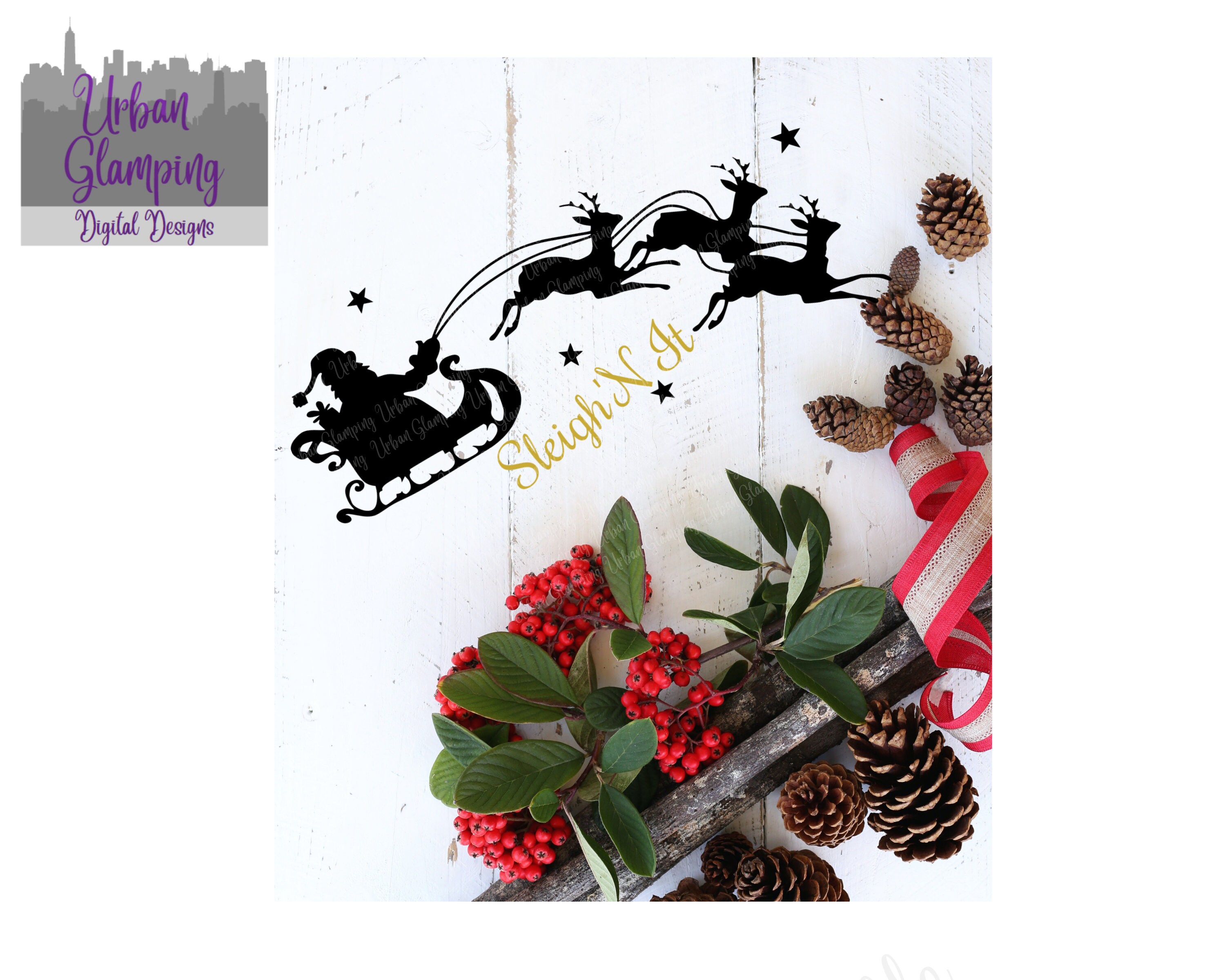 Santa Sleigh and Reindeer Silhouette Are Sleigh'n It SVG PNG Digital - Etsy