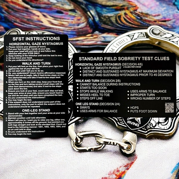 SFST Standardized Field Sobriety Test on thick Metal Business Card - Laser Engraved