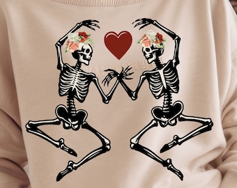 Retro Valentine Skeleton PNG: Dancing Skeletons Design (Digital Download)