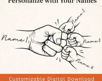Custom Hands Name SVG PNG, Personalized Father's Day Fist Bump,Digital Download