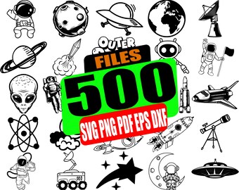 Space Planet SVG Bundle: Astronaut, Rocket, Moon, Galaxy (500 Files)