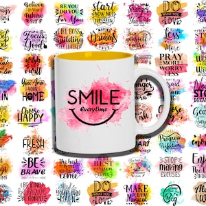 120 diseños de sublimación de tazas motivacionales, envoltorios de tazas con citas positivas, archivos PNG, impresión por sublimación, uso comercial
