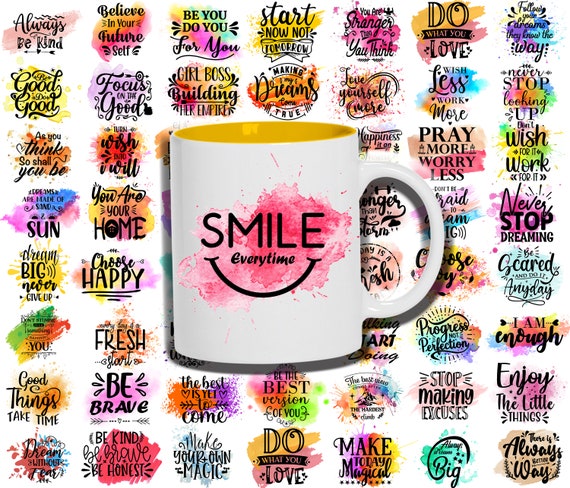 Motivational Mug Sublimation Designs: Positive Quotes PNG (Commercial Use)