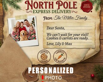 Etiqueta de envío personalizada del Polo Norte: Pegatina de entrega de correo urgente de Papá Noel (descarga digital)